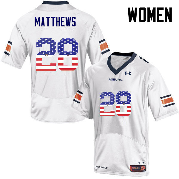 Auburn Tigers Women's Tray Matthews #28 White Under Armour Stitched College USA Flag Fashion NCAA Authentic Football Jersey PJZ3074GS